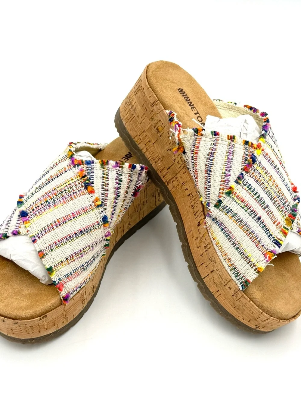 NWOT Minnetonka Posey Fiesta Stripe Wedge Sandals Size 6M